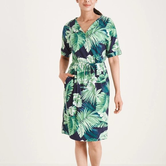 Chico's Dresses & Skirts - NWT Chico's Tropical Print Tie Waist Dress Palm Tie Women's Size 3 16/18 H12956